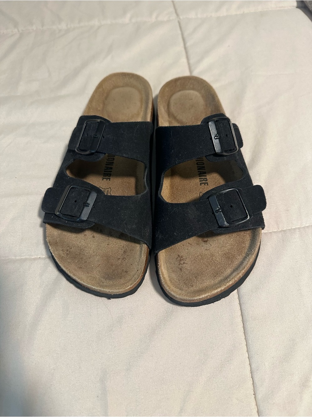 Black Double-Buckle Slide Sandals - Picture 2 of 6